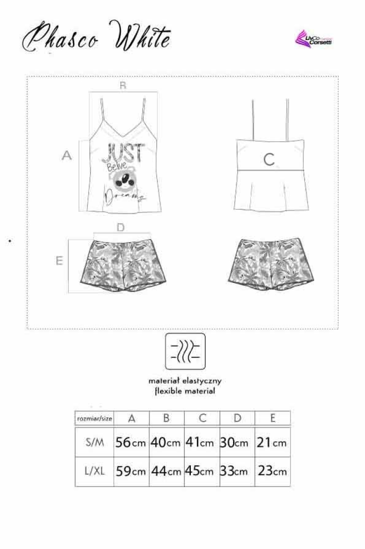 Phasco White - biała piżama koszulka i szorty