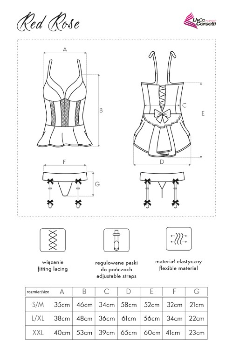 Red Rose - komplet gorset i stringi