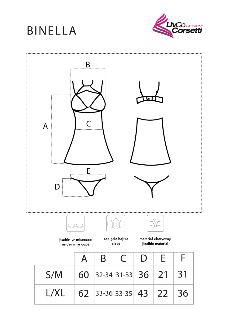 Binella For The Senses Black - Zmysłowa Koszulka Damska i Stringi