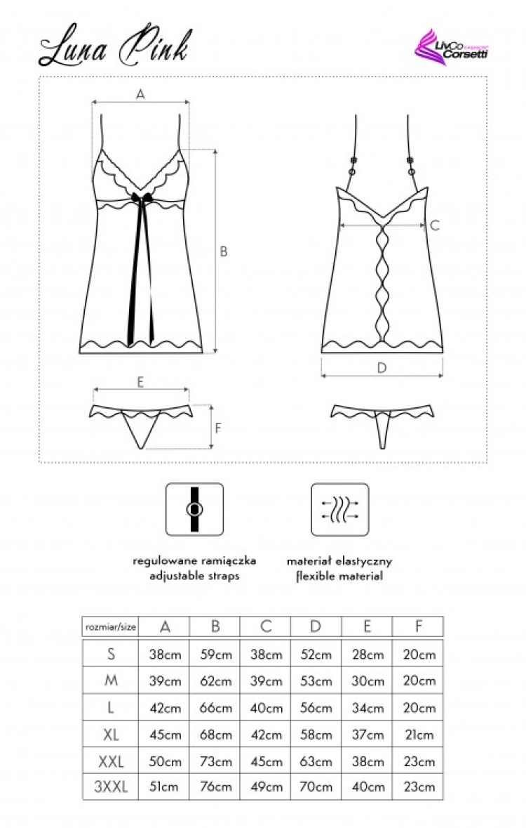Luna Pink - różowa satynowa koszulka i stringi