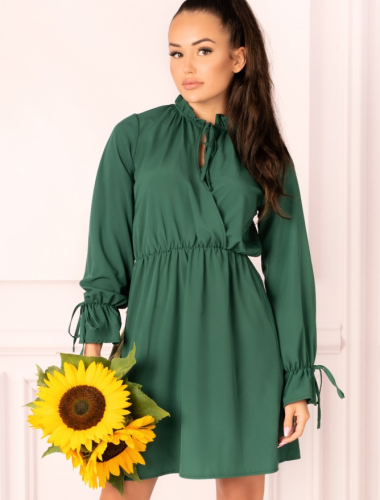 Mirava Dark Green - klasyczna sukienka z wiązaniem na szyi