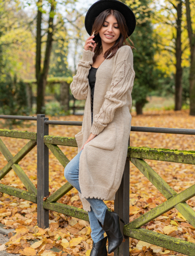 Delaina Beige - klasyczny kardigan z kieszeniami